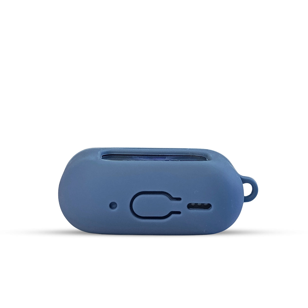 Blue A9 Pro AirPods Silicone Case with charging port access and a loop for carabiner attachment, featuring a sleek silicone finish.