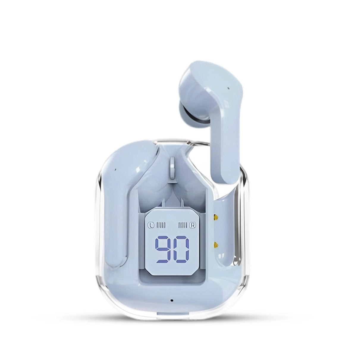 Wireless earbuds with charging Digital meter on a white background