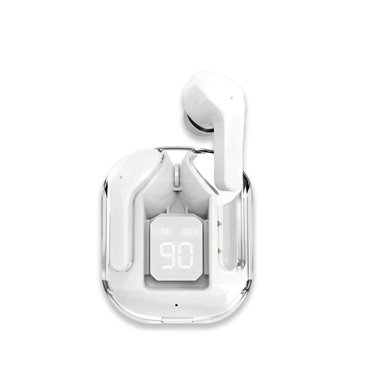 Air 31 Wireless earbuds in a transparent charging case on a white background