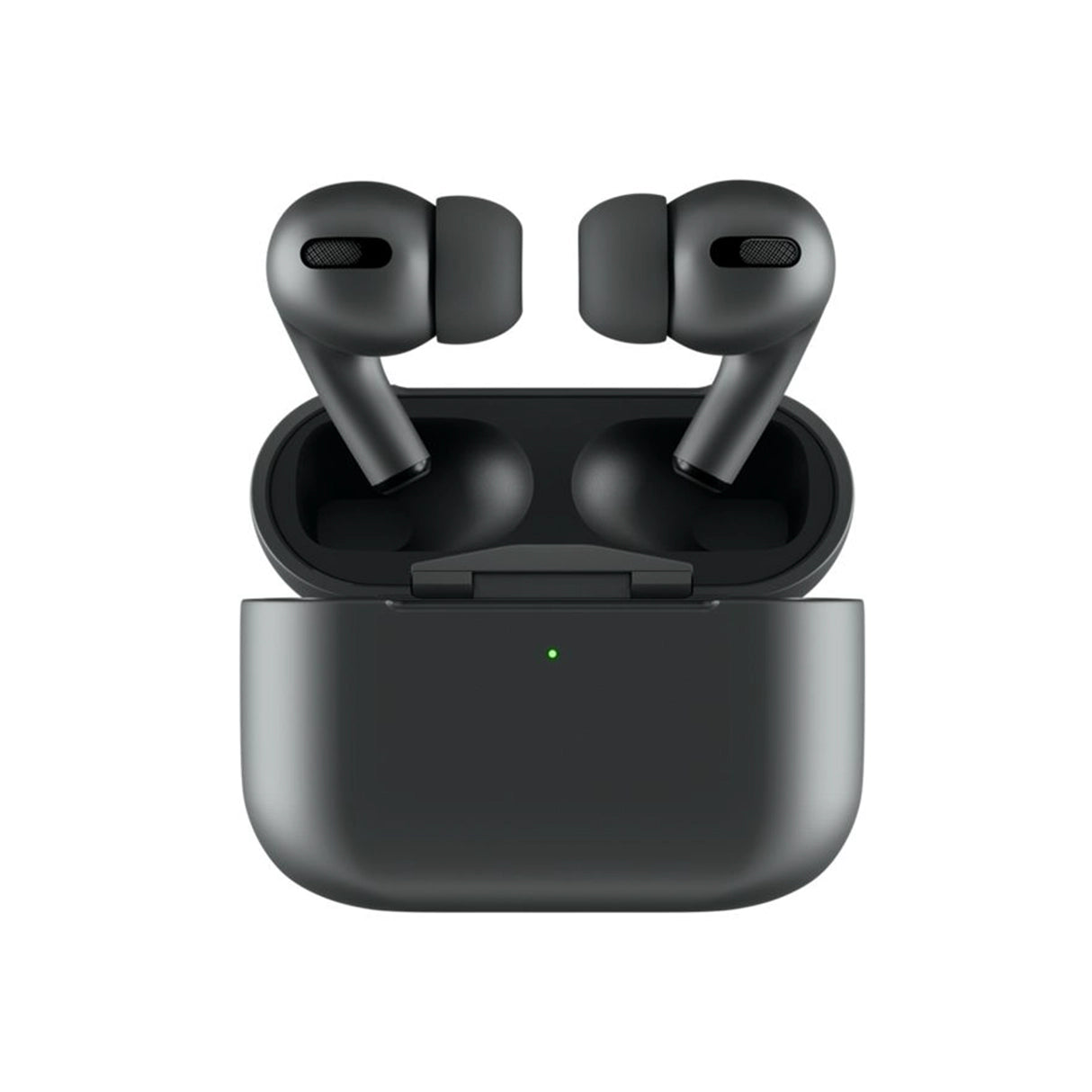 Black airpods pro 2 with case on a white background