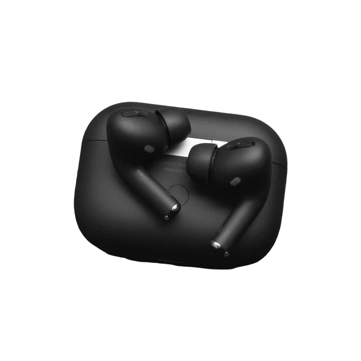 Black airpods pro 2 with case on a white background