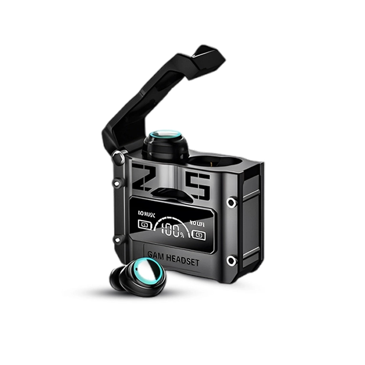 M25 Wireless earbuds with charging case on a white background