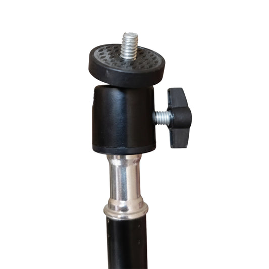 Camera tripod head with black and silver design on a white background