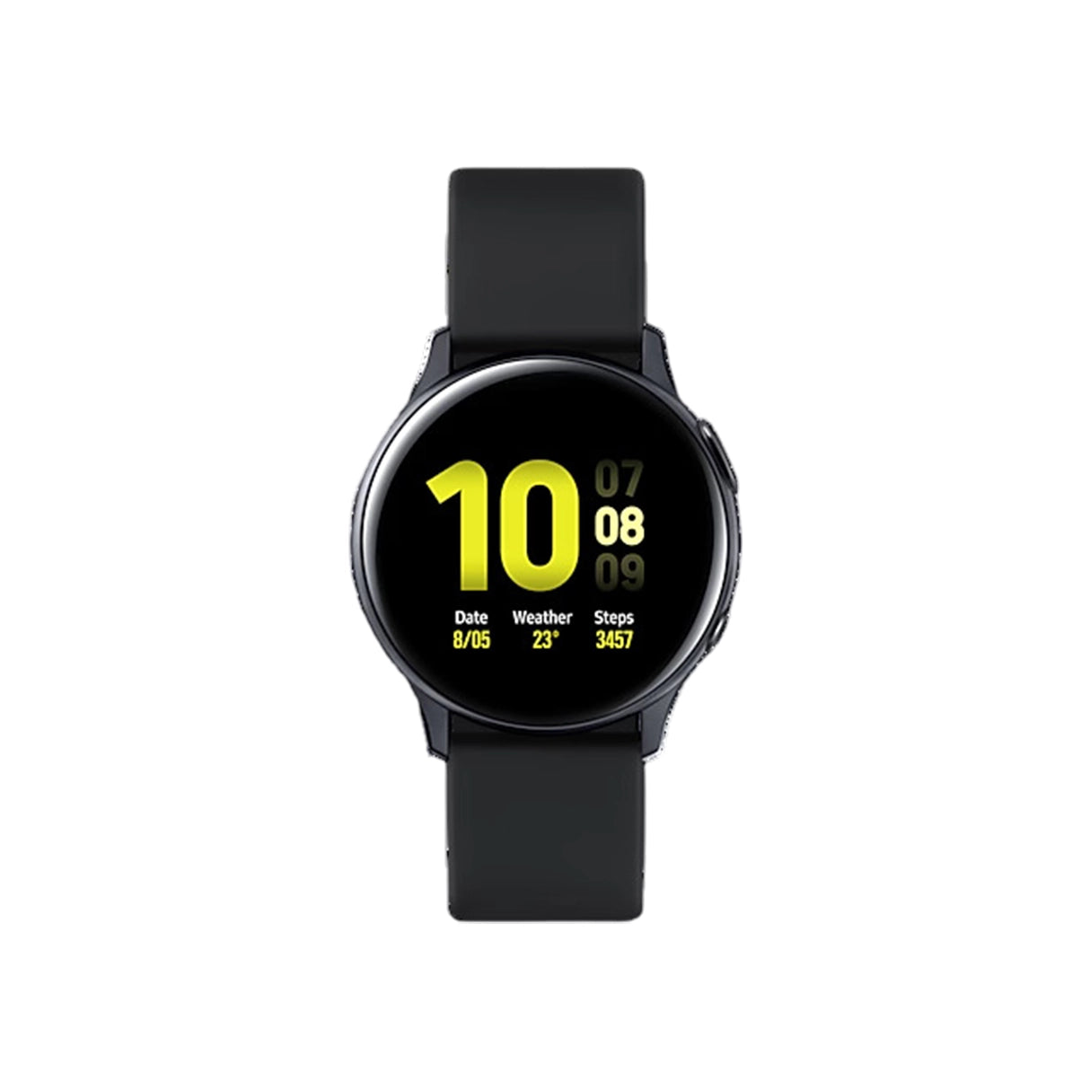 Watch active 2 digital display with a black band on a white background