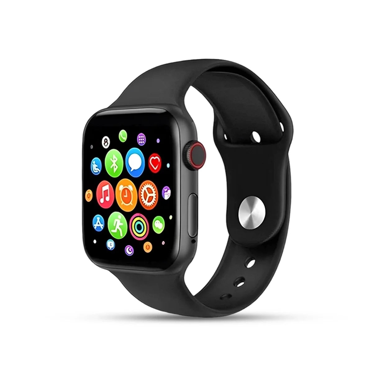 i7 pro Black smartwatch with a colorful display on a white background