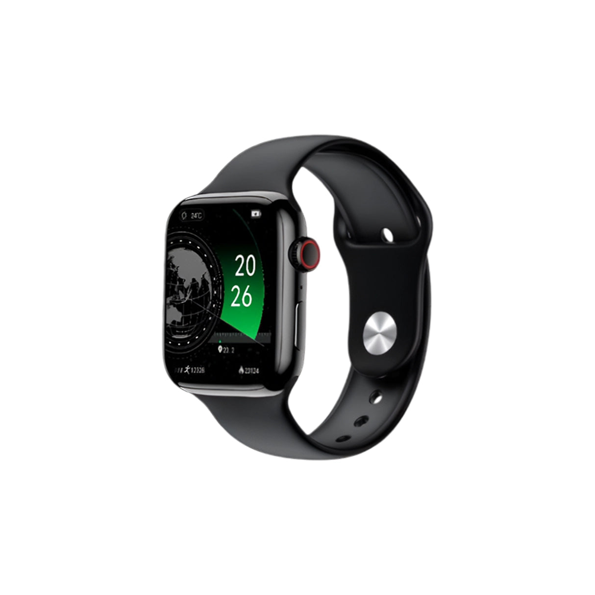i7 pro Smartwatch with a black band on a white background
