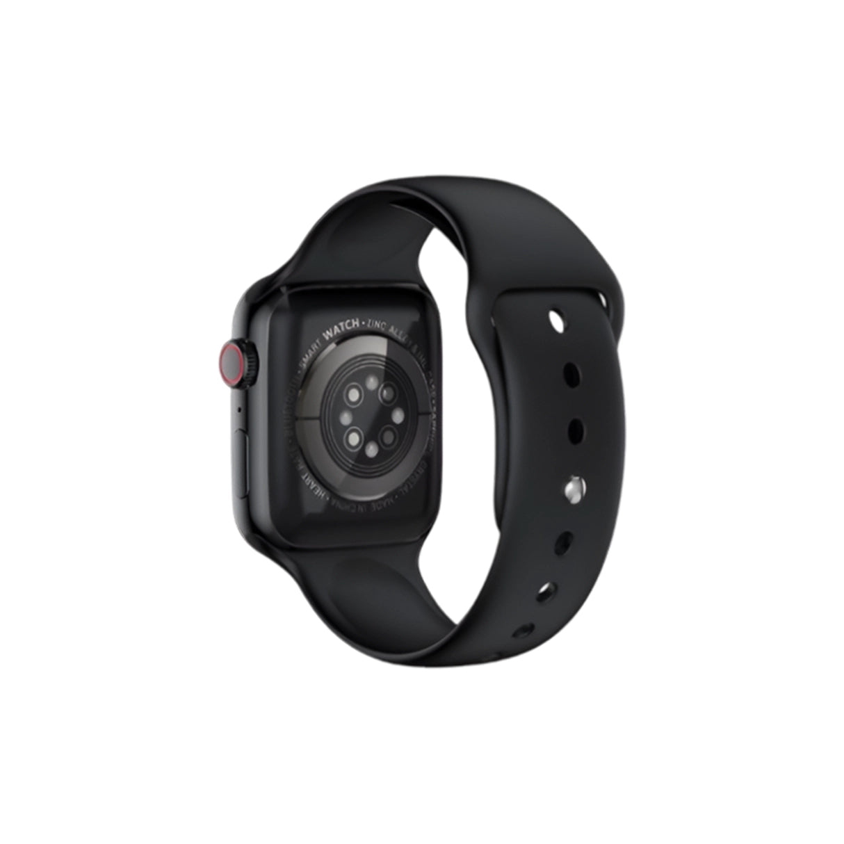 Black smartwatch with a black band on a white background