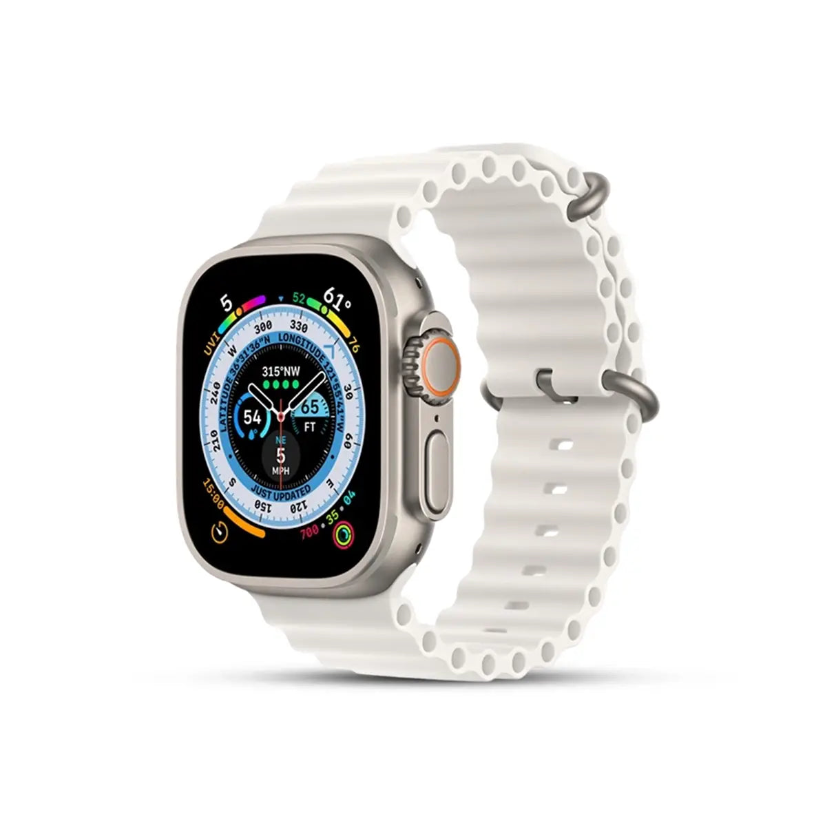 x8 Ultra Smartwatch with a white band on a white background