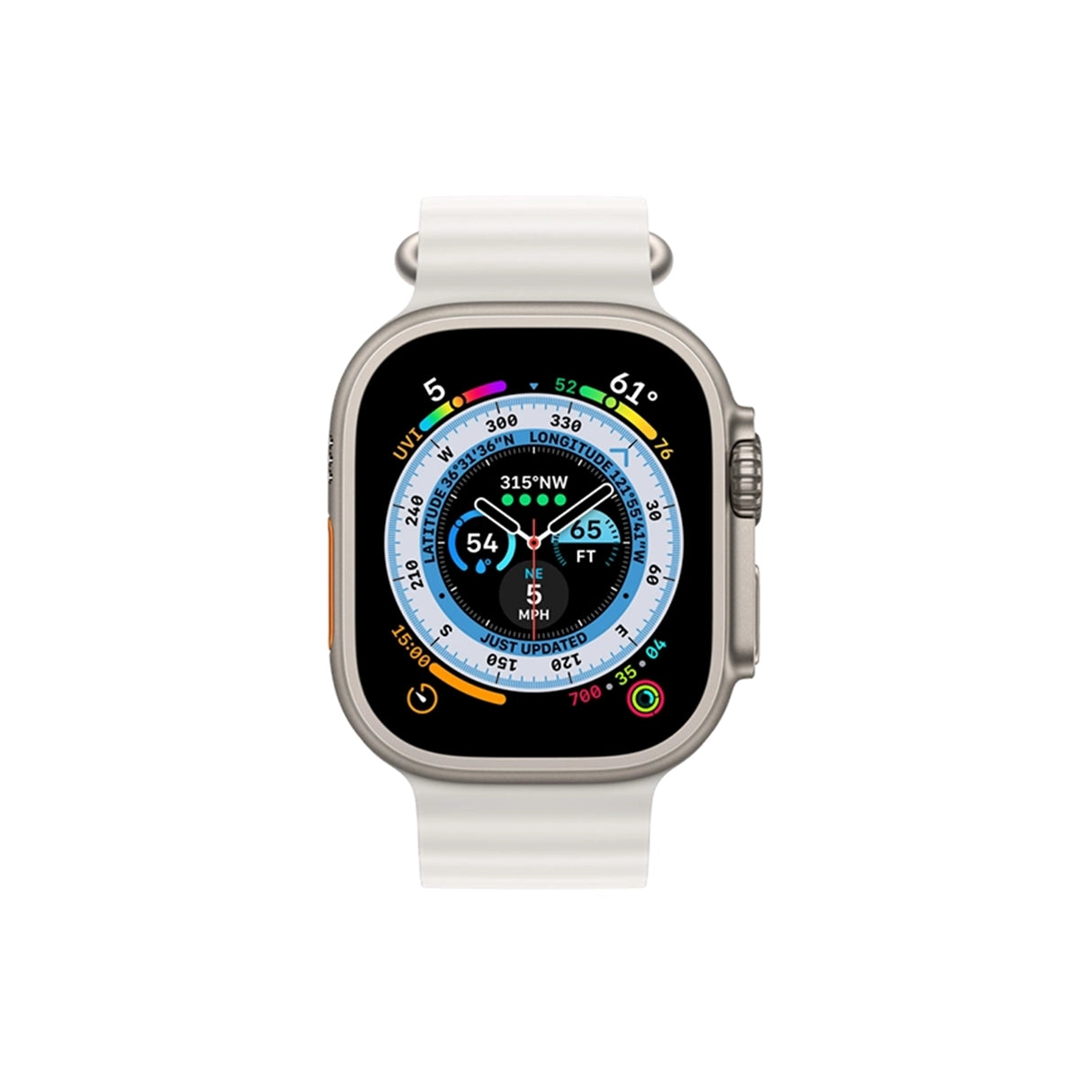 Smartwatch with a white band on a white background