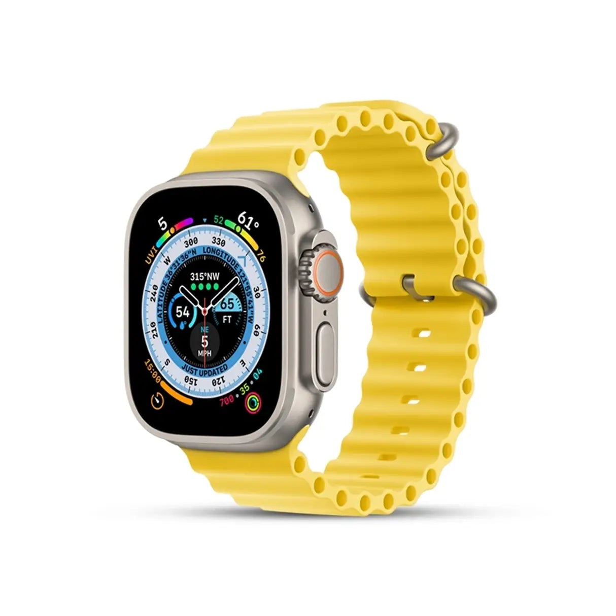 x8 Smartwatch with a yellow band on a white background
