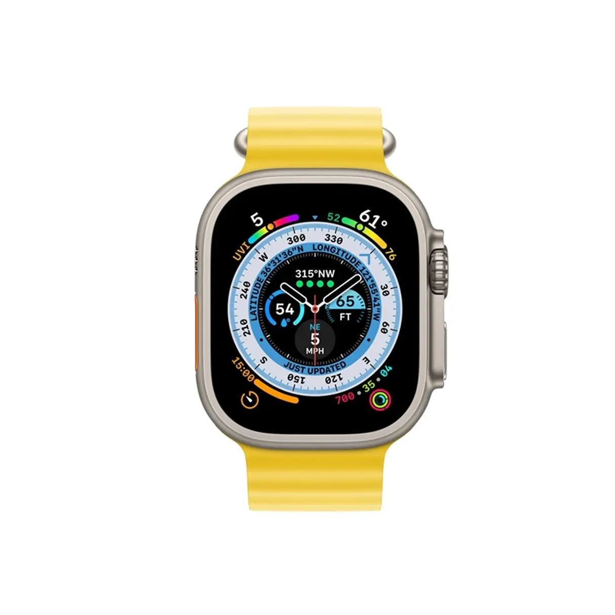 Smartwatch with a yellow band on a white background