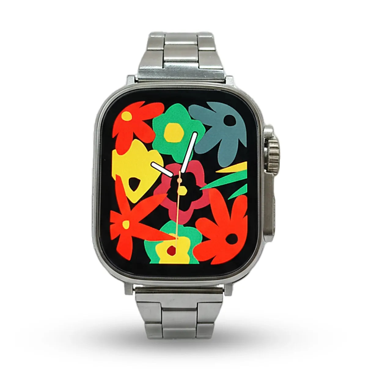7 in 1 Smartwatch with a colorful floral display on a white background
