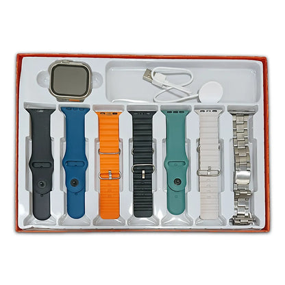 Set of watch bands and accessories in a box on a white background