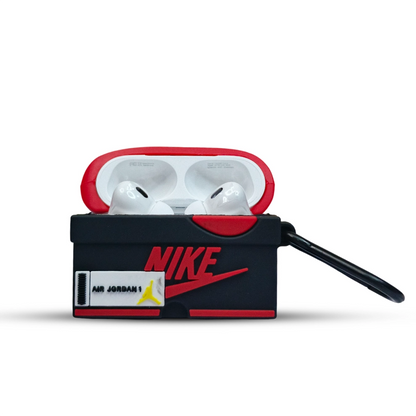 Nike AirPods case with red and black design on a white background