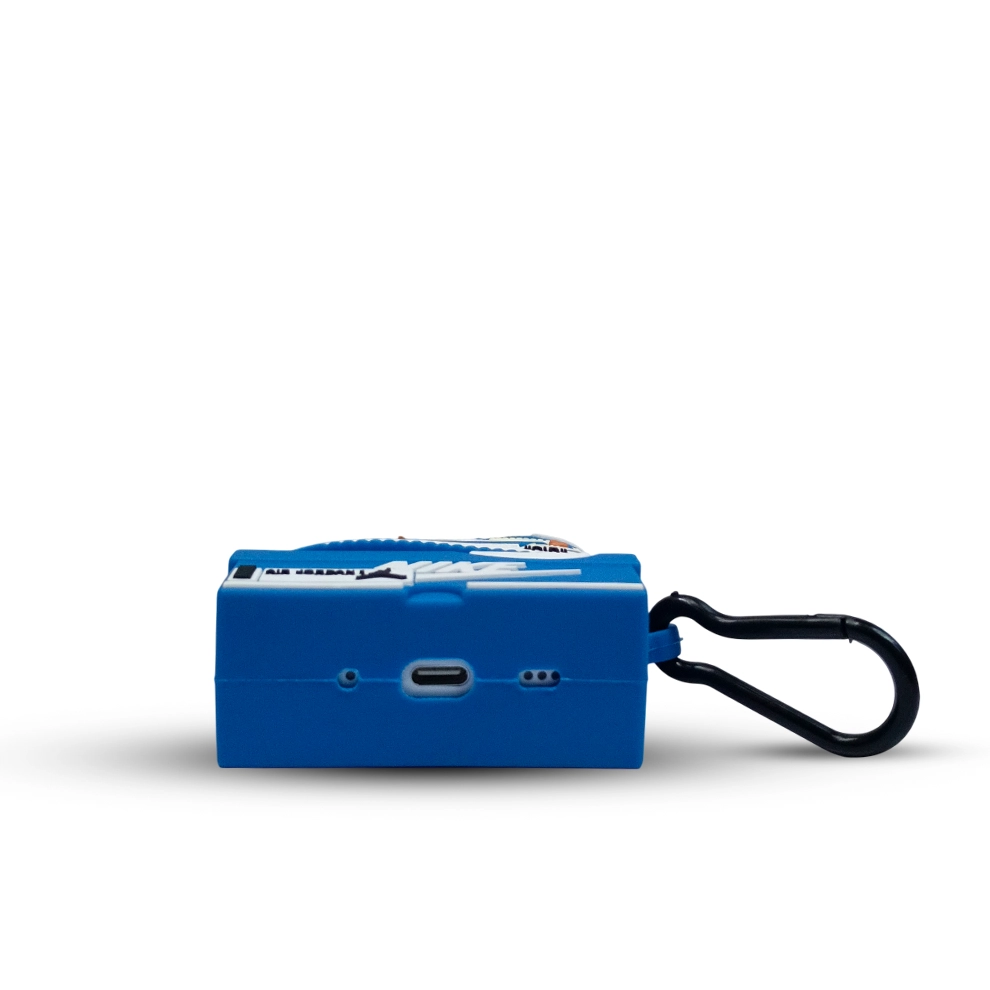 Blue pro 2 sneaker case  with a carabiner and charging port on a white background