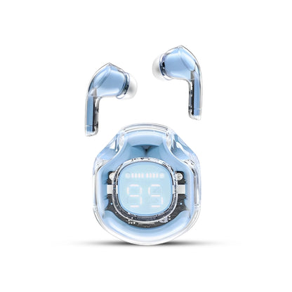 Air 39 wireless earbuds with Transparent  case on a white background