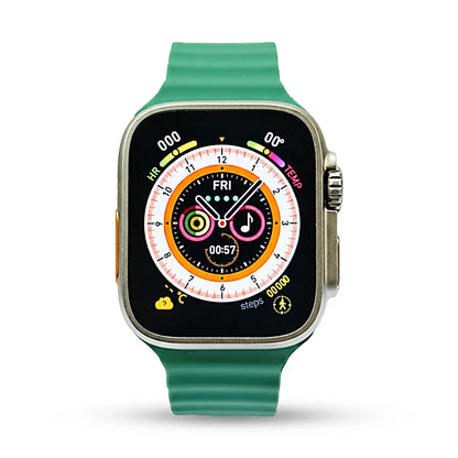 BW8 Smartwatch with a green band on a white background