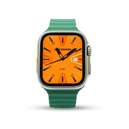 BW8 Smartwatch with a green band and orange display on a white background