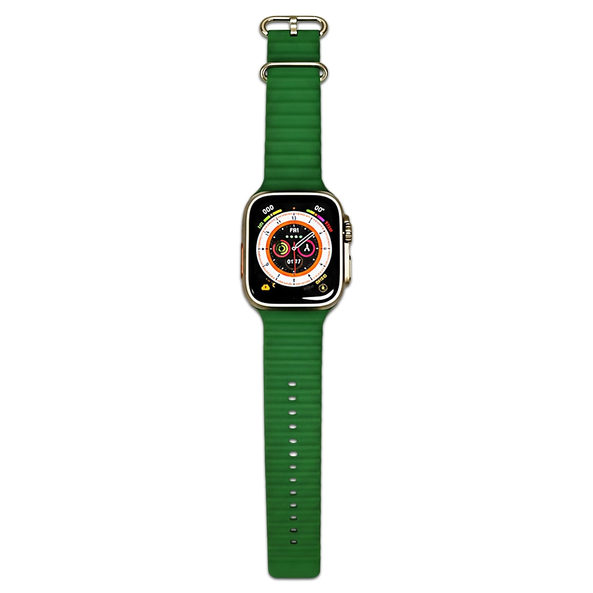 BW8 Smartwatch with a green band on a white background