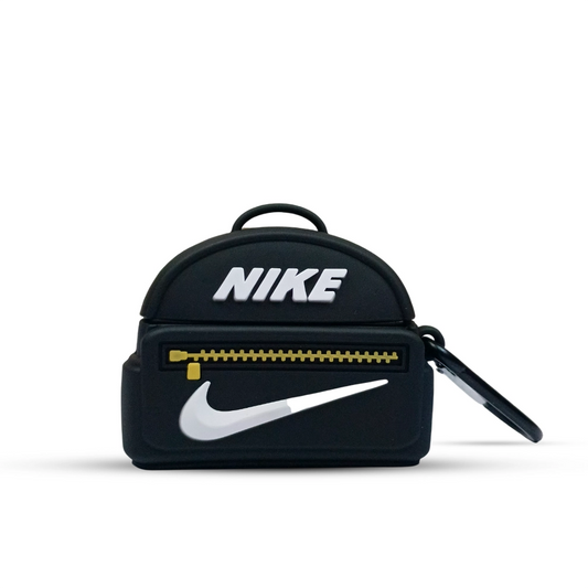 Black Nike bag design case for airpods pro 2 with white logo on a white background
