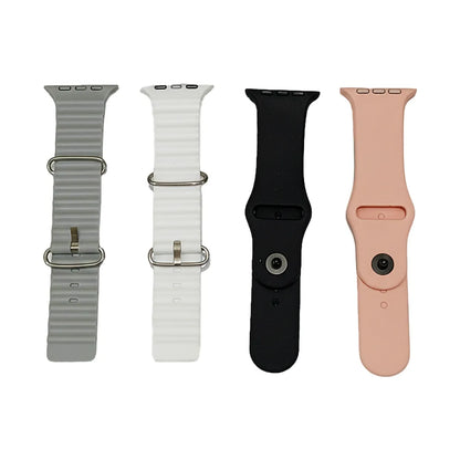 Four different colored watch bands on a white background