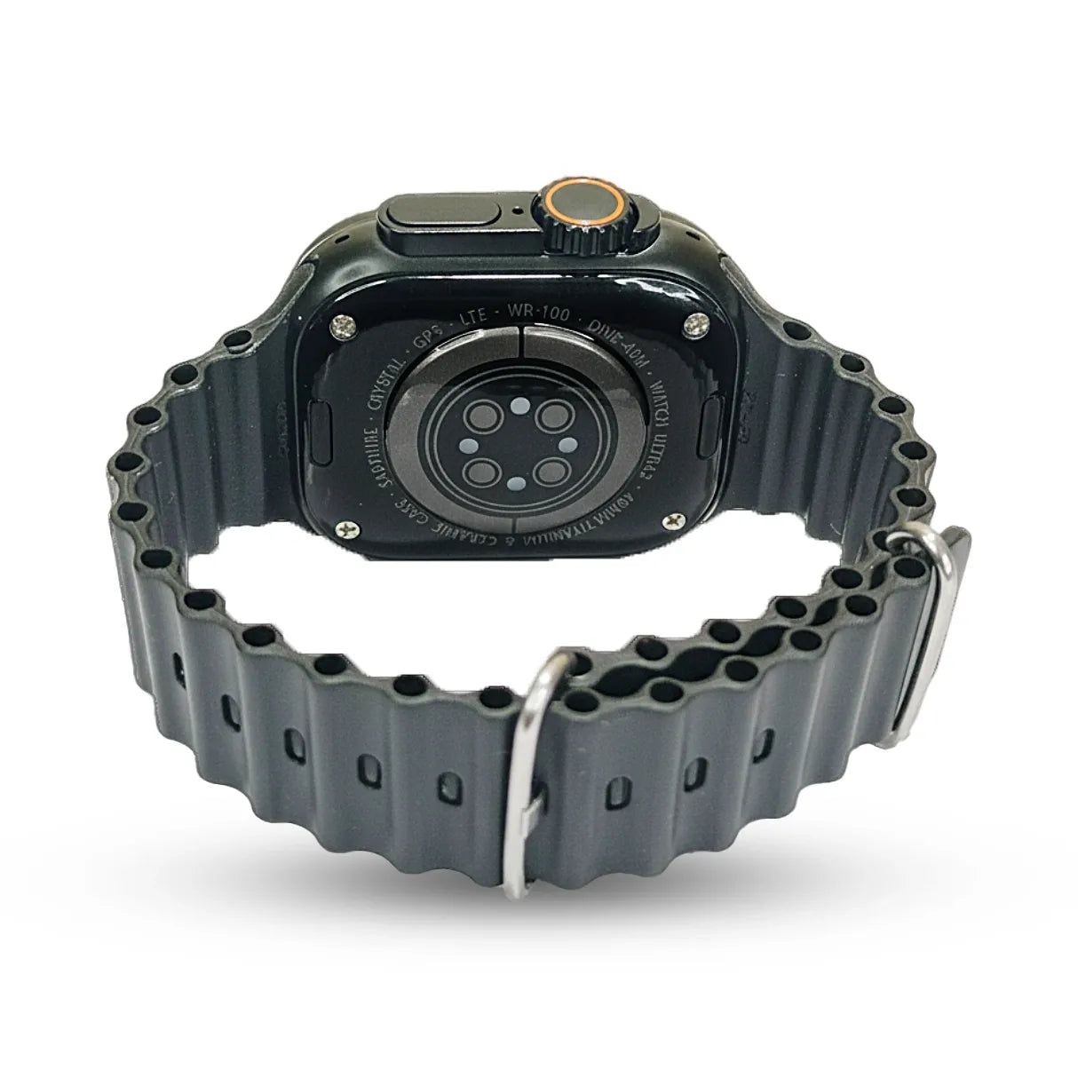 Black watch with a unique band design on a white background