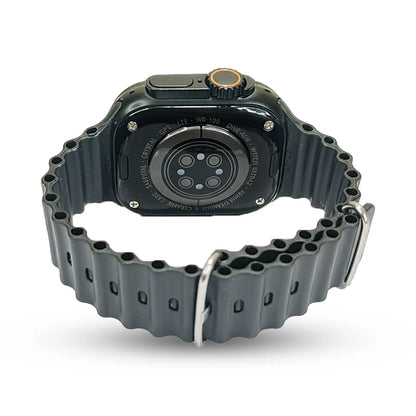 Black watch with a unique band design on a white background