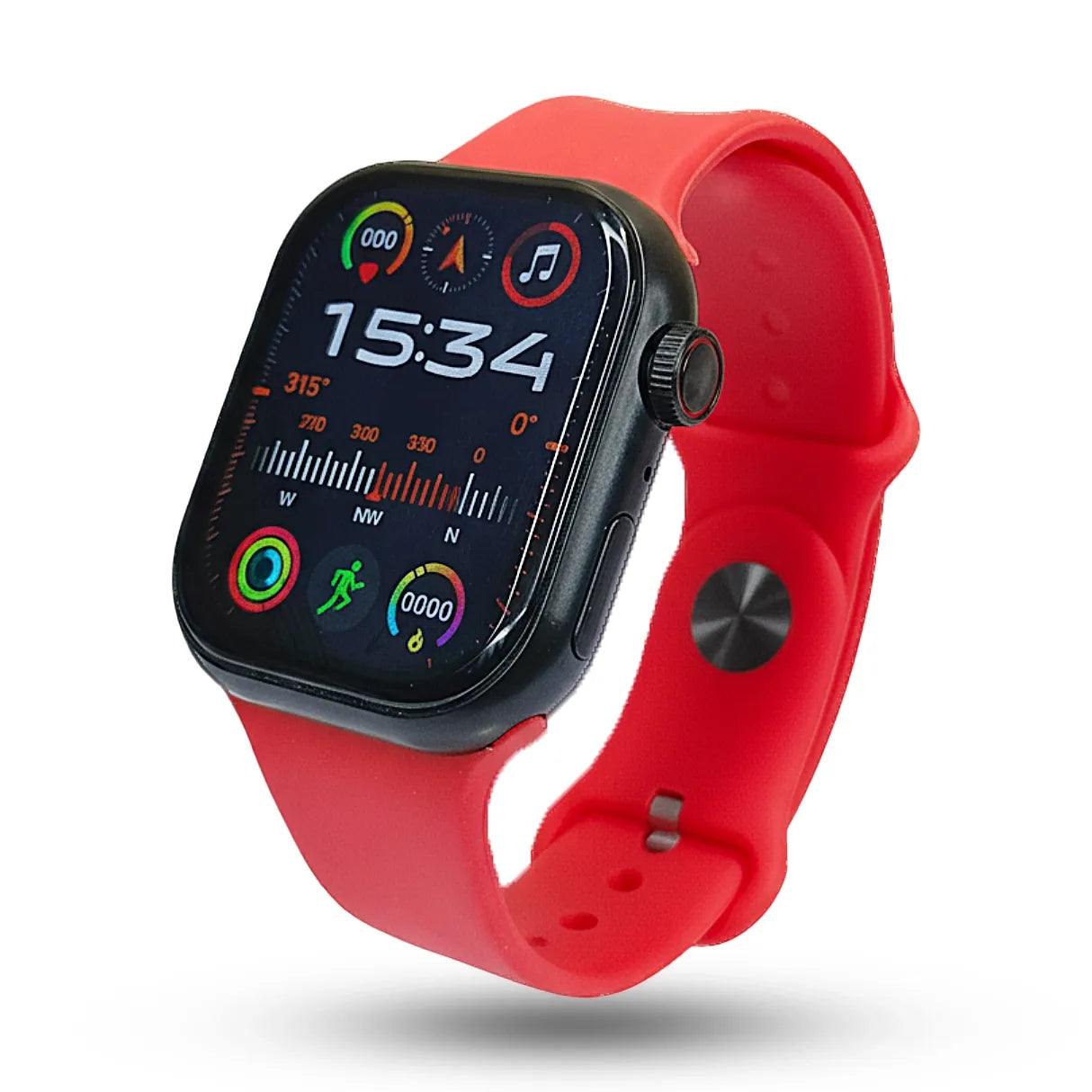 Smartwatch with a red band on a white background