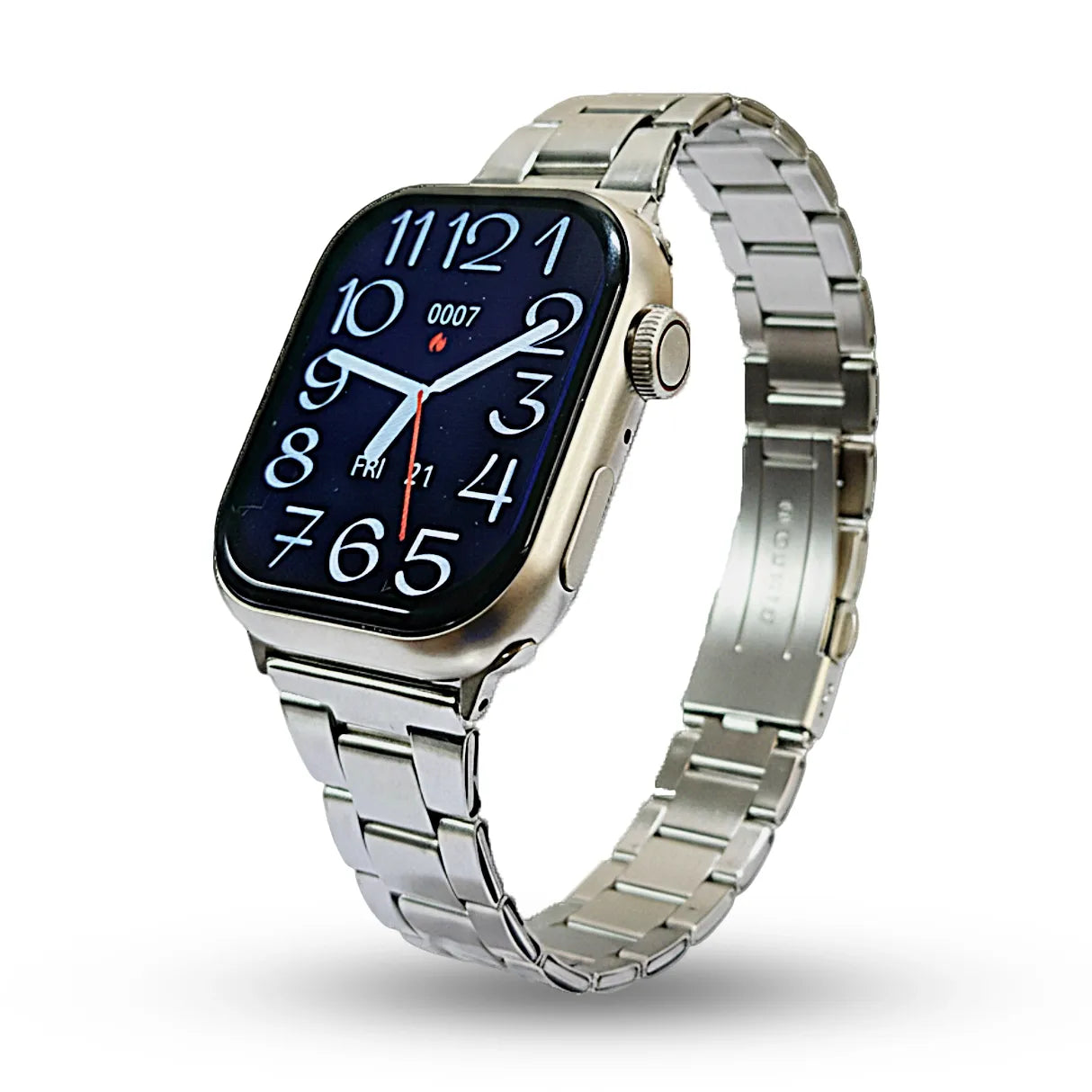 Crown S600 silver smartwatch with a metal band on a white background