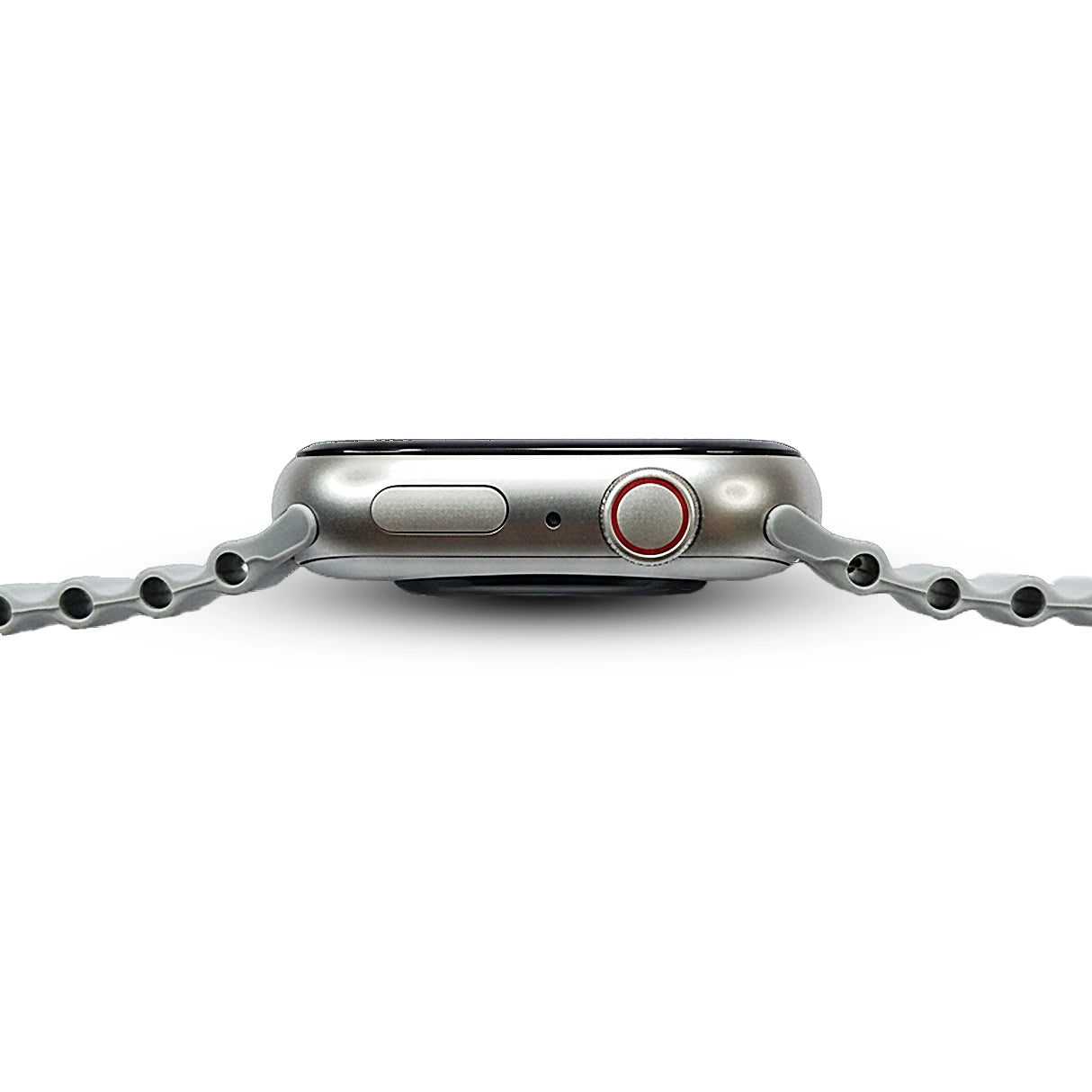 Close-up of a S600 smartwatch with a chain on a white background