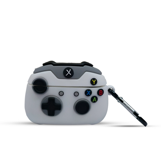 Gray gaming controller case for airpods pro 2 with a stylus on a white background