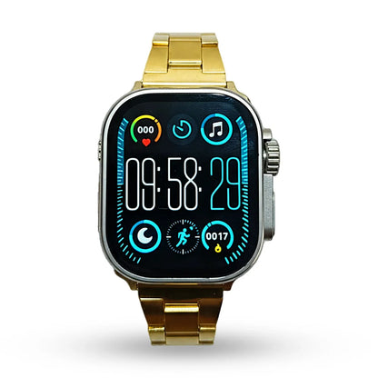 i20 ultra Smartwatch with a gold band on a white background