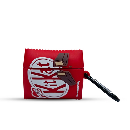 Red candy bar-shaped airpods pro 2 case with KitKat logo on a white background