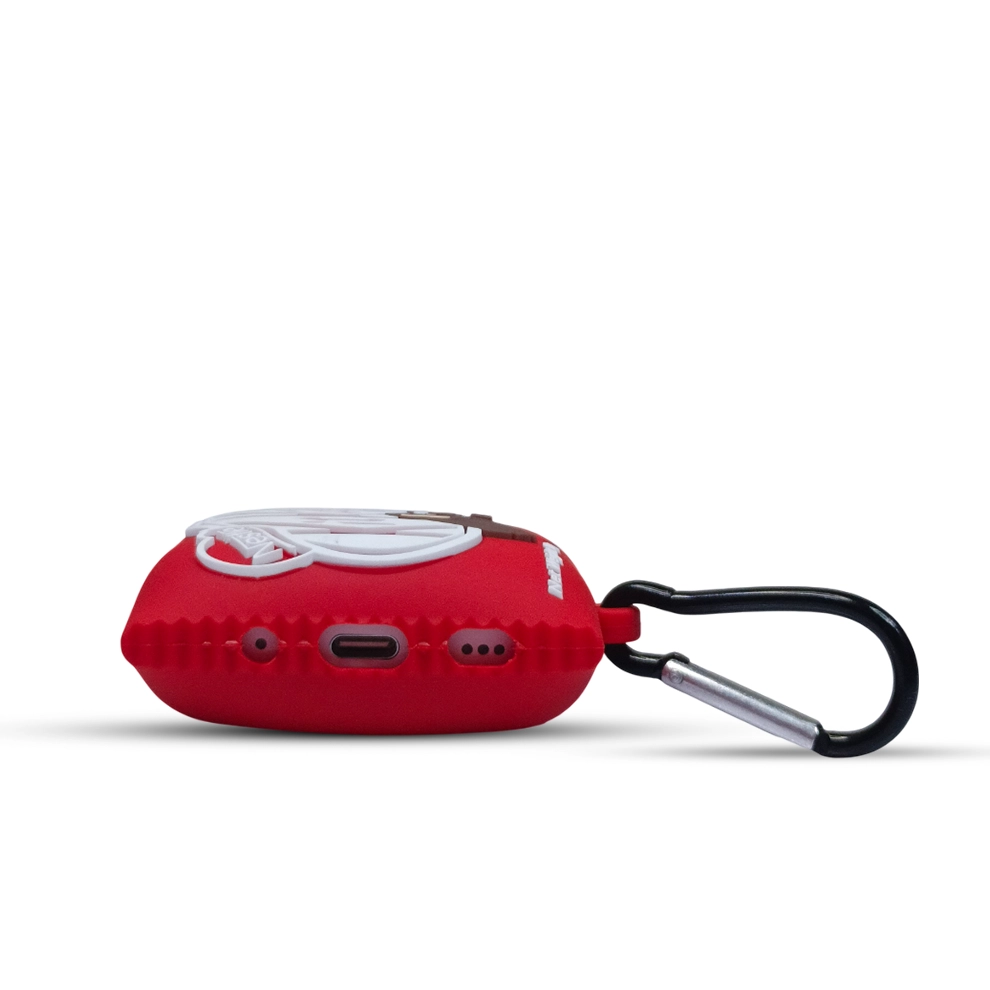 Red case with a carabiner on a white background