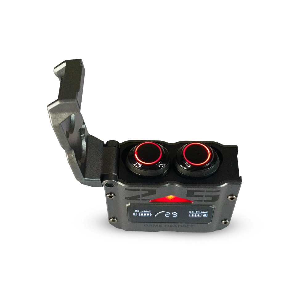 Black  m25 earbuds bow sight with red lights and digital display on a white background