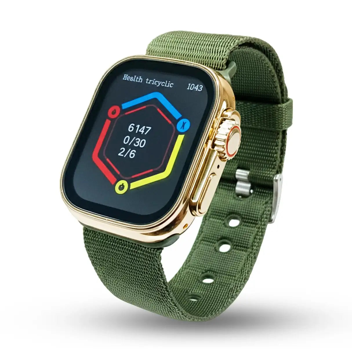 Mikorean AW 02 Smartwatch with a green band on a white background