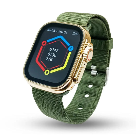 Mikorean AW 02 Smartwatch with a green band on a white background