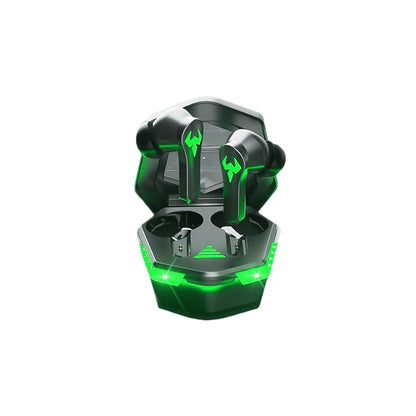 N35 Green and black wireless earbuds in a charging case with Display light 