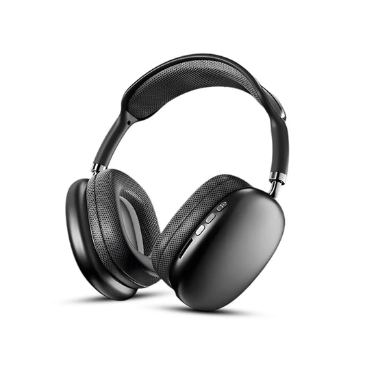 P9 Black over-ear headphones with control button on a white background