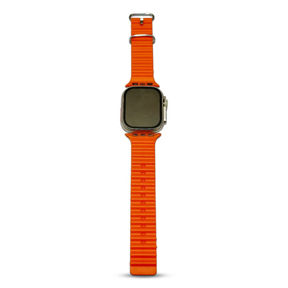 T800 Smartwatch with an orange band on a white background