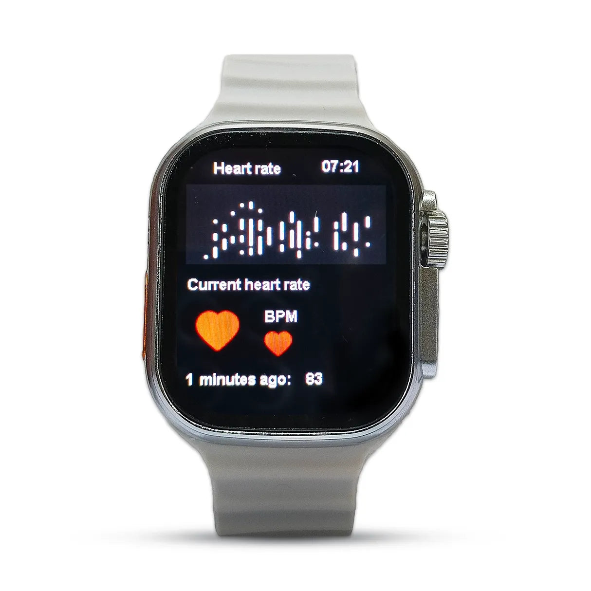 T900 Smartwatch displaying heart rate information on a white background