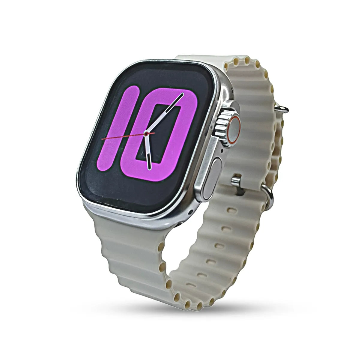 t900 Smartwatch with a white band on a white background