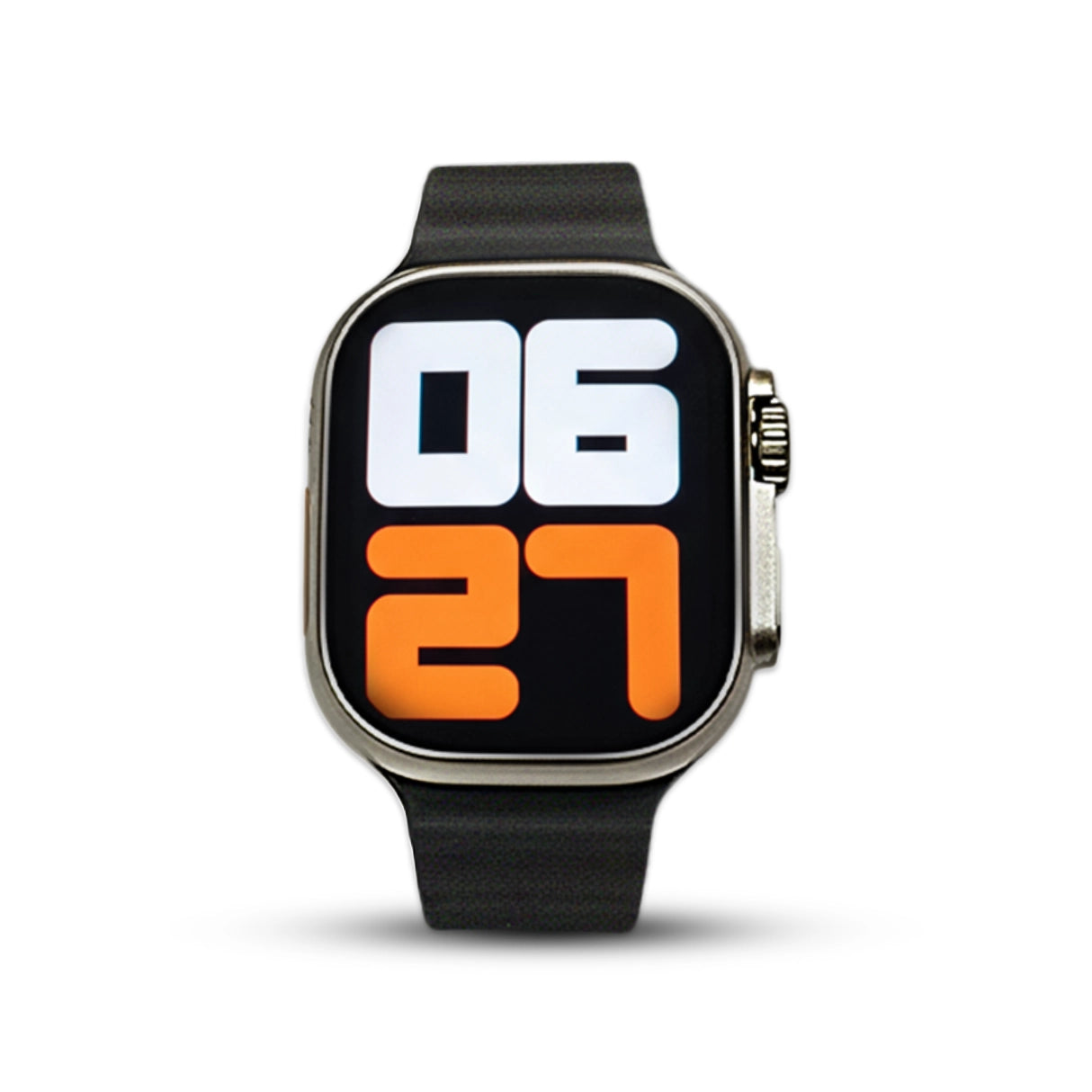 T92 ultra Smartwatch with a black strap and digital display on a white background
