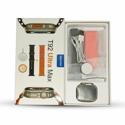 Open box containing T92 Ultra Max device and accessories on a white background