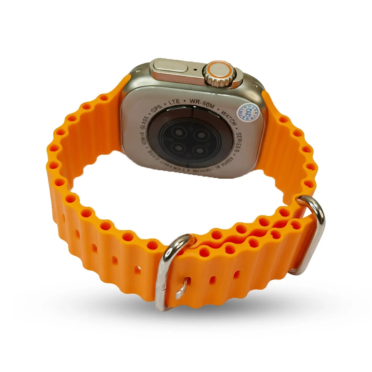 T ultra 2 Smartwatch with an orange band on a white background