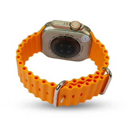 T ultra 2 Smartwatch with an orange band on a white background