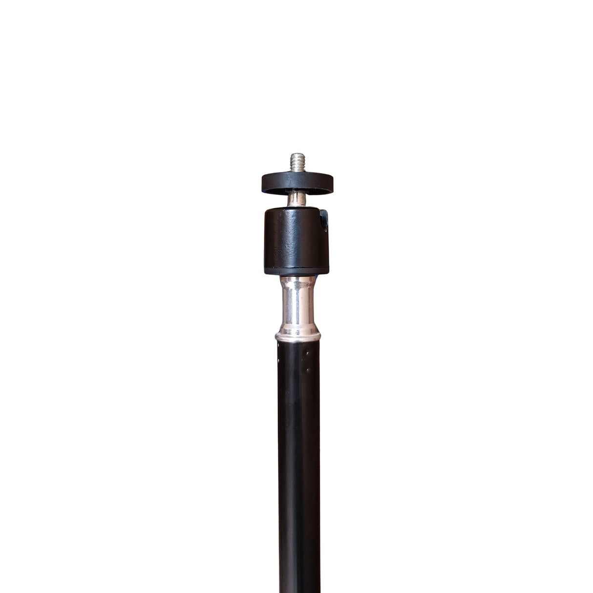 Black cylindrical object with metal fitting on a white background