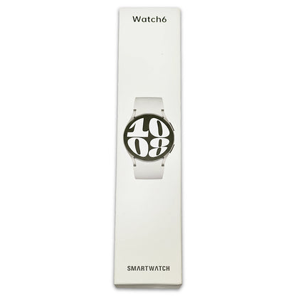 Smartwatch in a white box with 'Watch6' branding on a white background