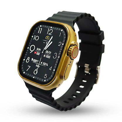 x8 ultra Smartwatch with black strap and gold casing on a white background