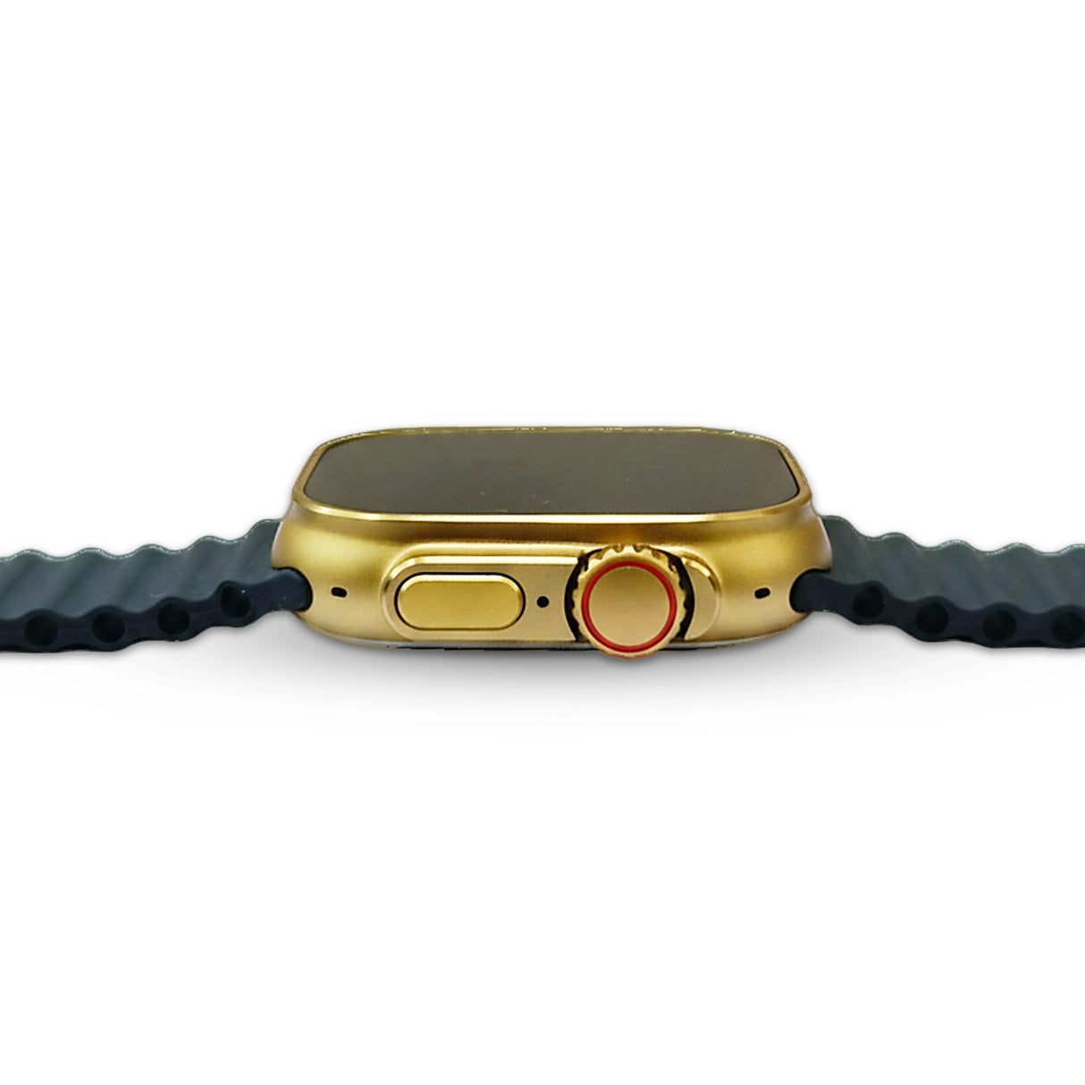 X8 ultra Gold smartwatch with a black strap on a white background